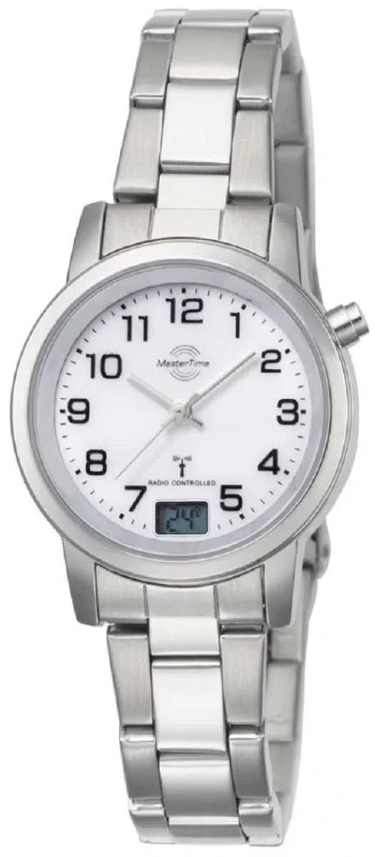 Montre pour femme avec bracelet en acier inoxydable, cadran blanc rond avec petit écran