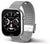 Montre connectée unisexe avec bracelet milanais en acier inoxydable argenté, bouton latéral et cadran noir