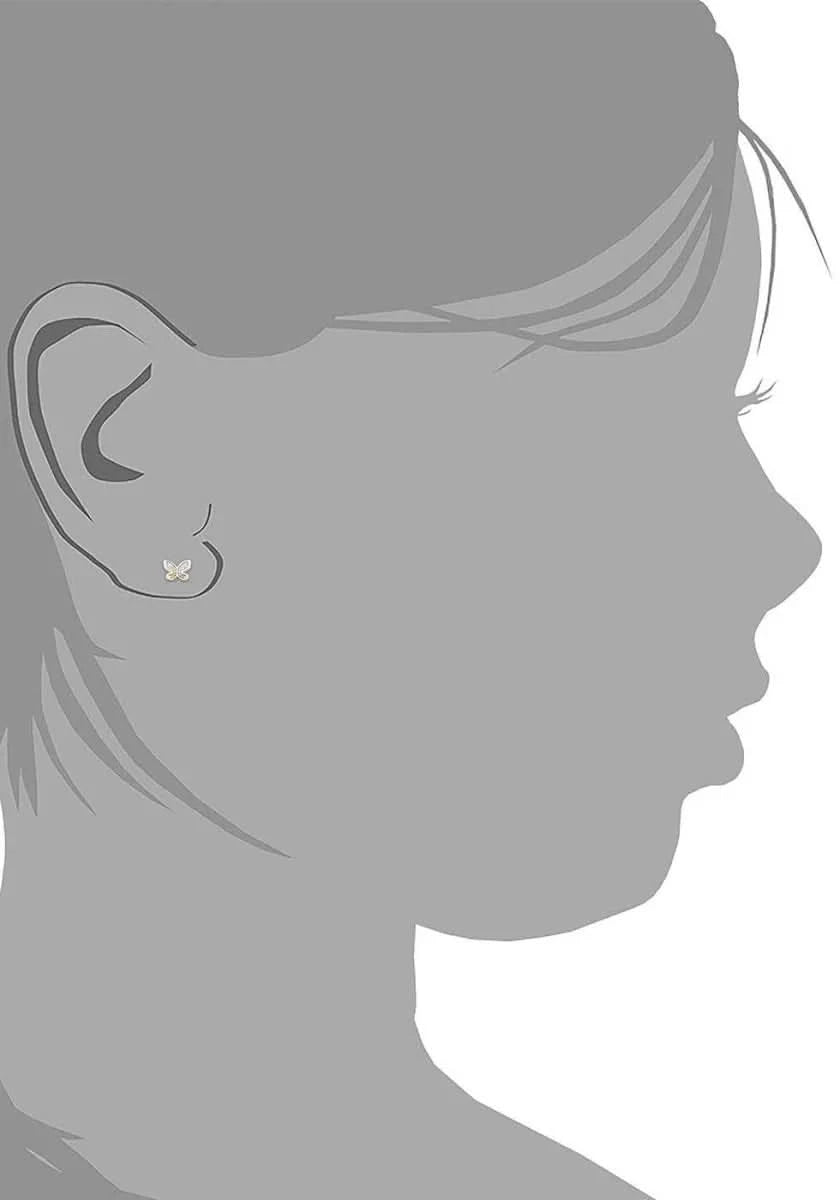 Boucles d'oreilles papillon avec petites pierres, sur l'oreille