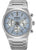 Montre chronographe pour homme avec bracelet en métal argenté et cadran bleu rayé
