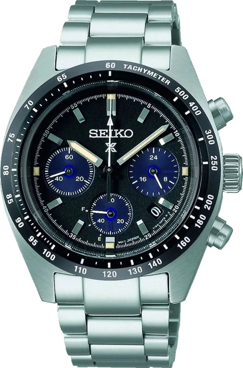 Montre Seiko Prospex Speedtimer pour homme avec bracelet en métal, cadran noir, chronographe