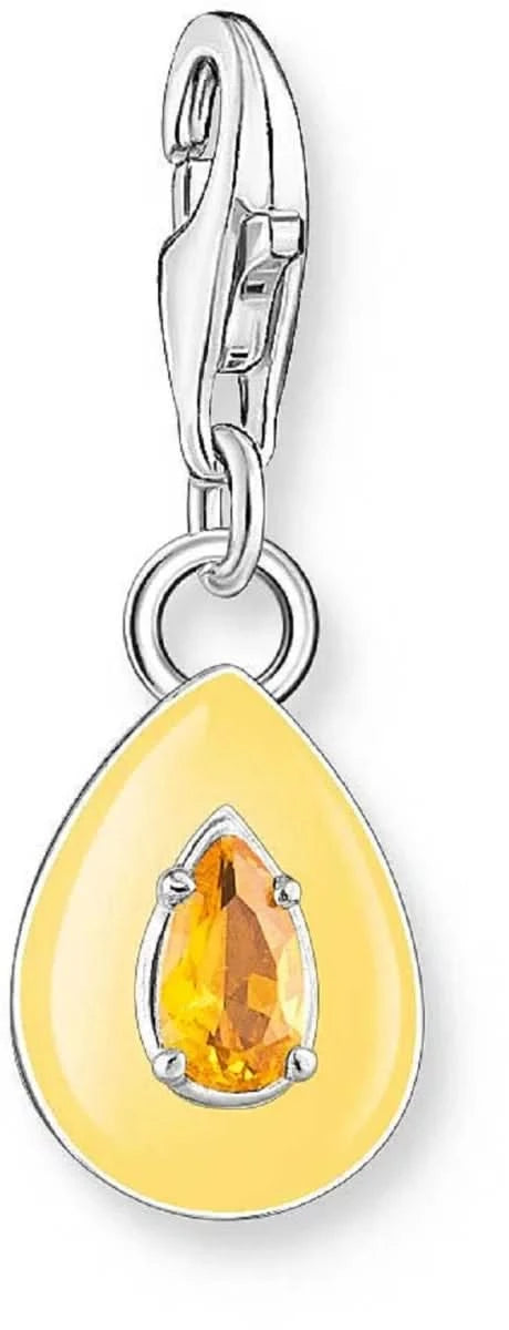 Pendentif en argent sterling 925, forme goutte avec pierre jaune