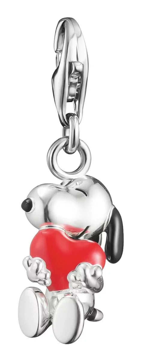Pendentif Charm Thomas Sabo argenté avec Snoopy et motif cœur rouge, fermoir à clip