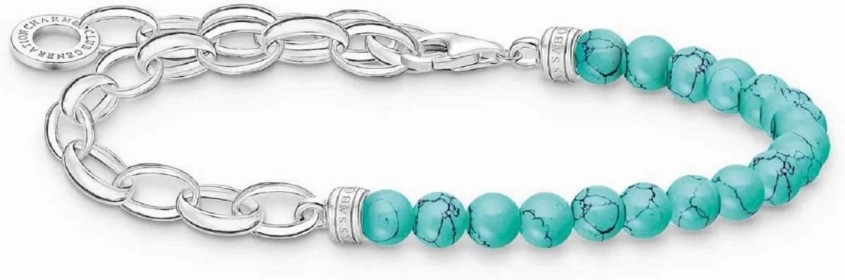 Bracelet en argent 925 avec perles turquoise et maillons