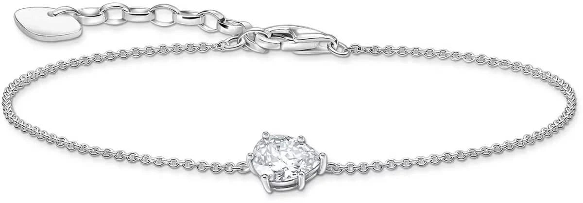 Bracelet argenté avec pendentif en strass et fine chaîne à maillons, fermoir sur le côté