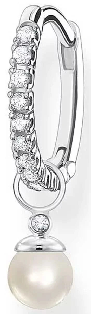 Créoles avec pierres et pendentif perle, couleur argent