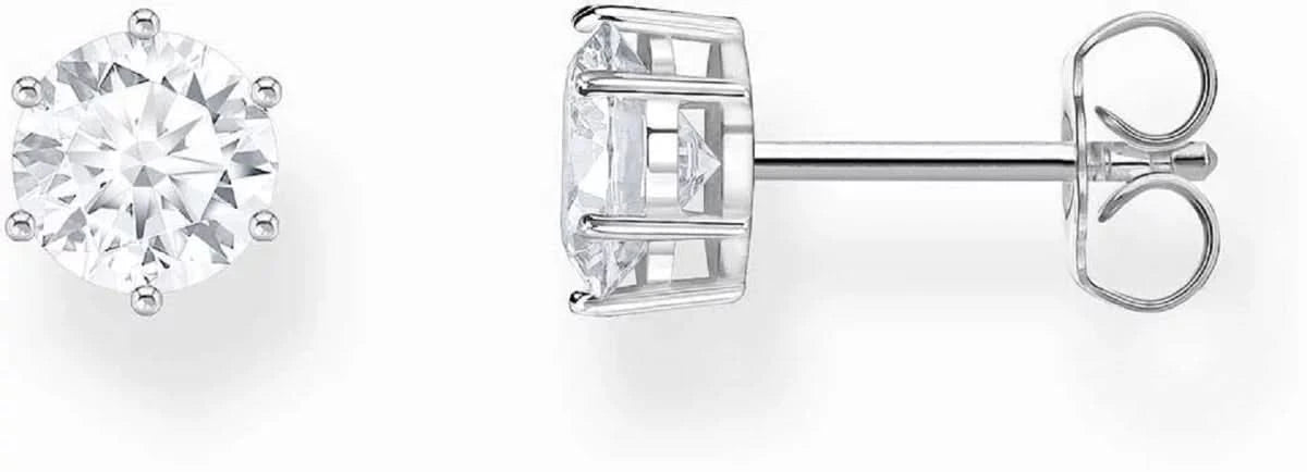 Clou d'oreille en argent avec zircone cubique blanche ronde taille brillant