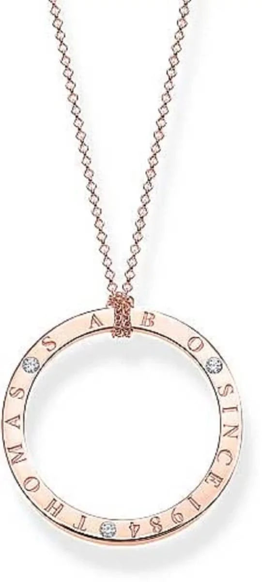 Longue chaîne avec pendentif cercle rond, couleur or rose, avec anneau à lettres