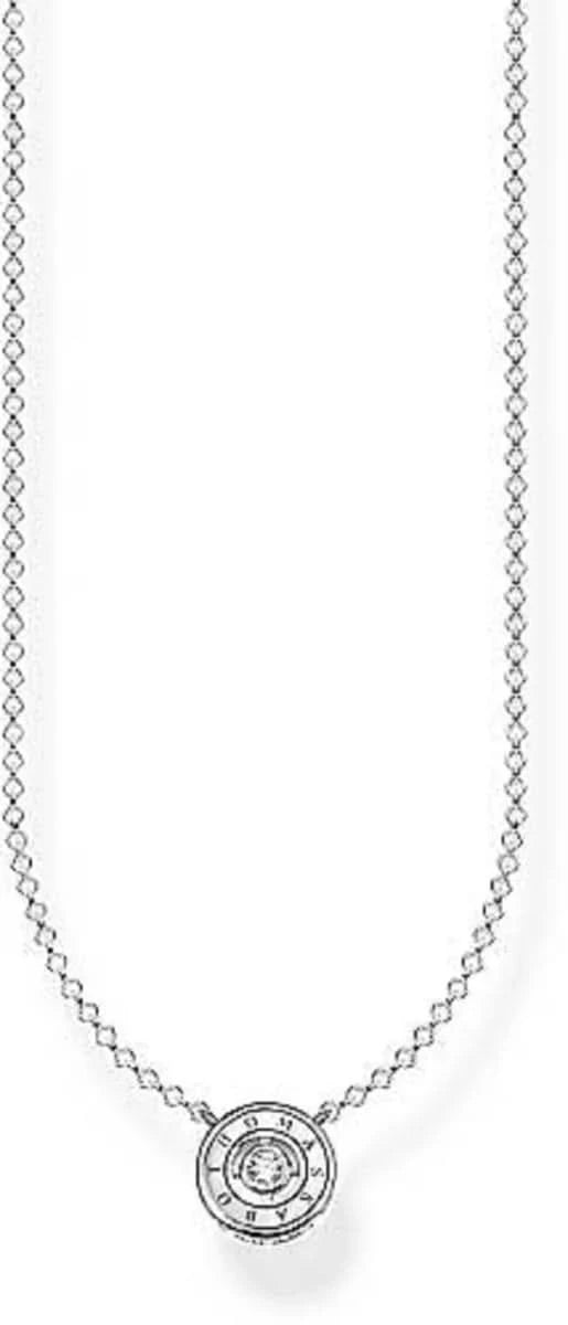 Collier en argent sterling 925 avec pendentif rond et pierre blanche, chaîne à maillons fins