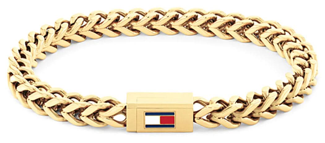 Bracelet pour homme en acier inoxydable tressé doré avec fermoir rectangulaire Tommy Hilfiger.