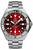 Montre pour homme avec cadran rouge, lunette argentée et bracelet en acier inoxydable