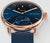 Montre connectée hybride : cadran bleu, boîtier or rose, bracelet bleu foncé