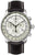 Montre homme : cadran blanc, bracelet en cuir noir, affichages chronographe et alarme
