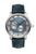 Montre pour homme avec boîtier en acier inoxydable, bracelet en cuir bleu foncé et cadran bleu avec compteurs auxiliaires