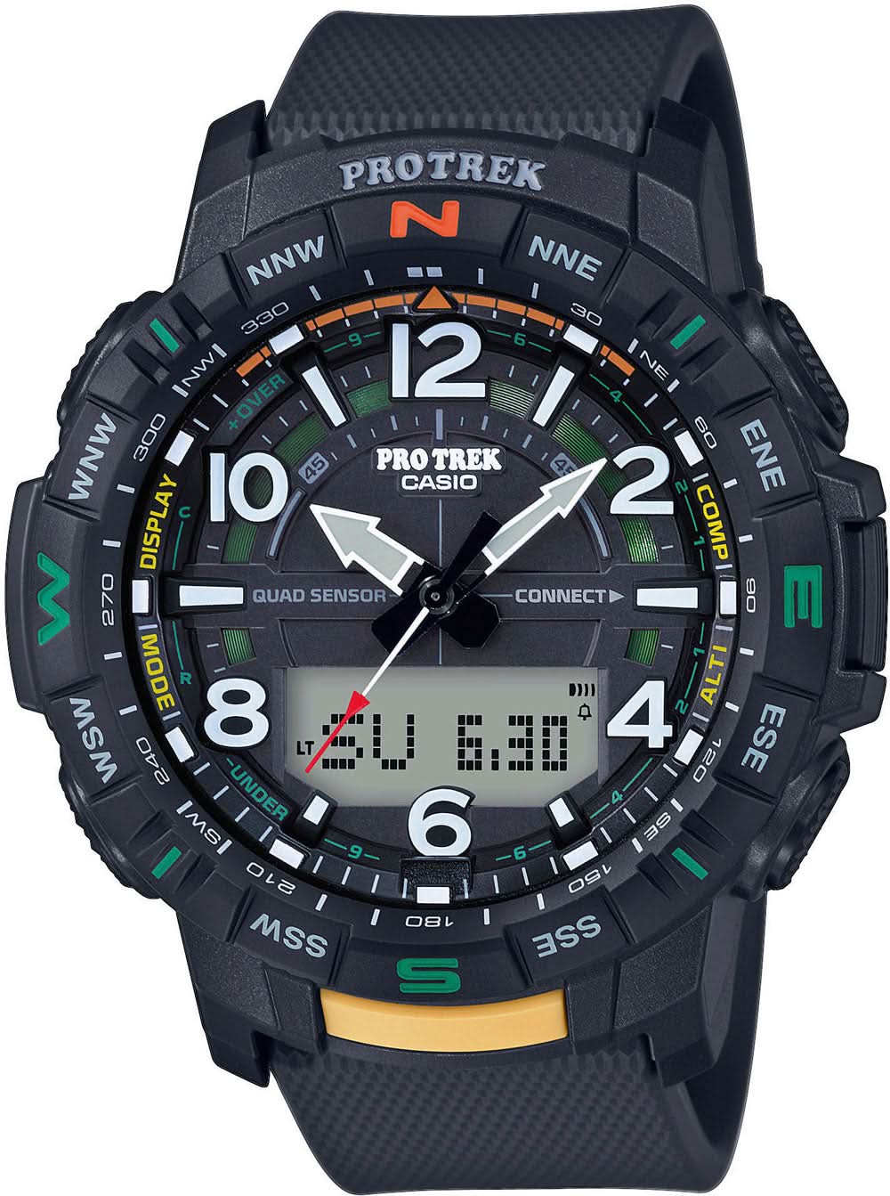 Bracelet de montre pour homme avec boîtier noir et cadran à grands chiffres lumineux