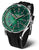 Montre pour homme avec cadran vert, lunette argentée et bracelet noir