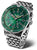 Bracelet de montre pour homme avec cadran vert, bracelet en métal et index lumineux, lunette moletée