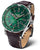 Montre pour homme avec cadran vert, lunette argentée et bracelet en cuir marron