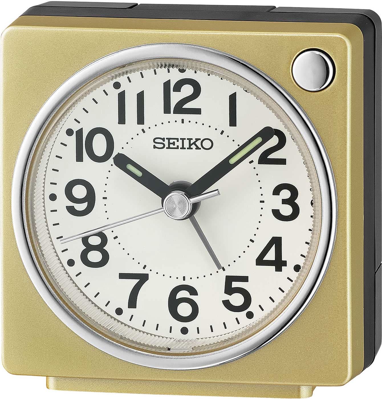 Réveil compact Seiko en plastique avec cadran analogique rond et aiguilles noires