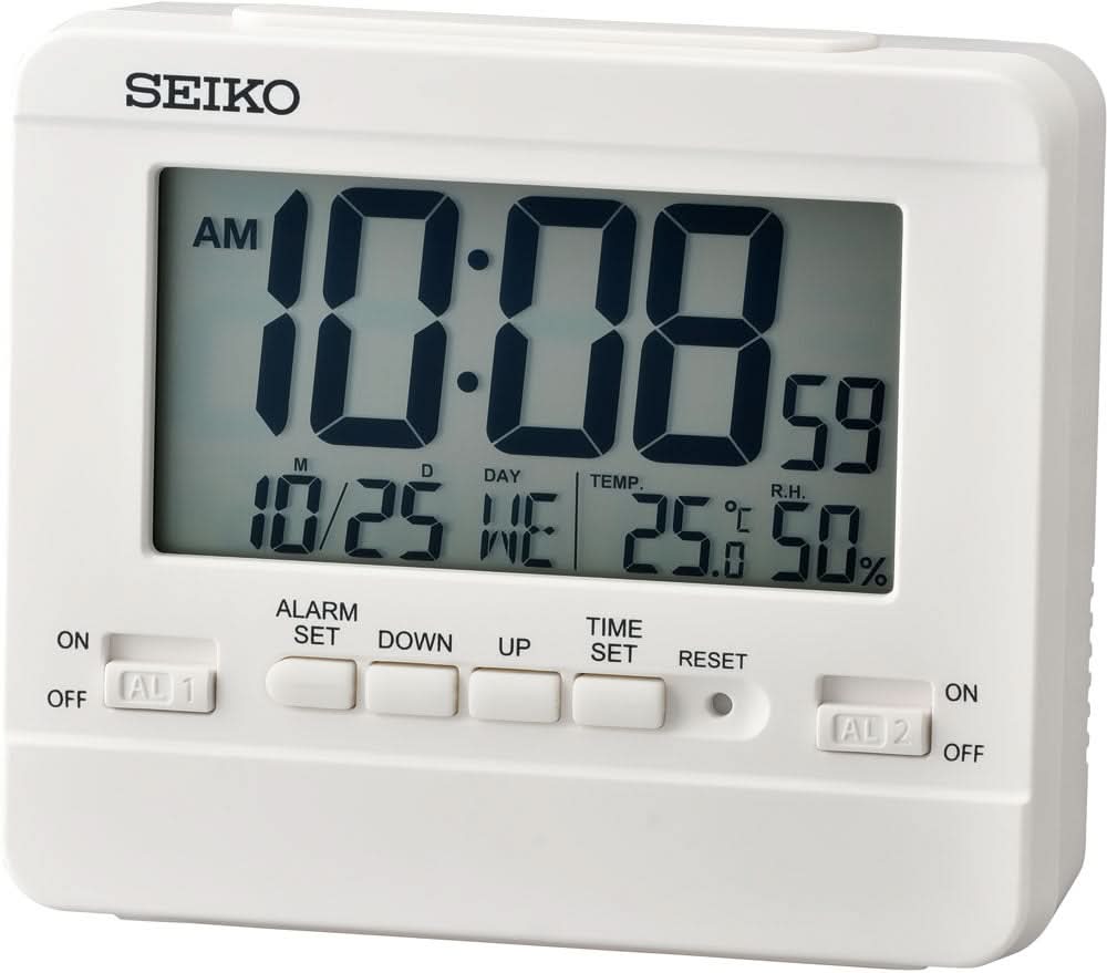 Digitaler Wecker aus Kunststoff mit großem LCD-Display, Tasten und Umschaltern, AM/Alarm-Anzeige