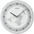 Horloge murale avec cadran carte du monde, fond gris, aiguilles et chiffres noirs