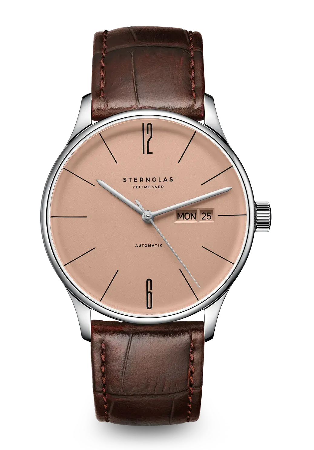 Sternglas Damen-Armbanduhr mit kupferbeigem Zifferblatt, braunem Lederband und Datumsanzeige