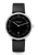Herren-Armbanduhr mit schwarzem Lederband und schwarzem Zifferblatt, silbernes Gehäuse
