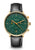 Sternglas Herrenuhr mit grünem Zifferblatt, schwarzem Lederband und goldfarbener Lünette