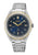 Seiko Prospex Damenuhr mit blauem Zifferblatt, silberfarbenem Edelstahlband und Goldlünette