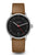 Sternglas Naos Automatik-Uhr mit schwarzem Zifferblatt, rotem Sekundenzeiger und braunem Lederarmband