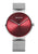 Bering Classic Armbanduhr mit silbernem Metallband und rotem Zifferblatt, Saphirglas
