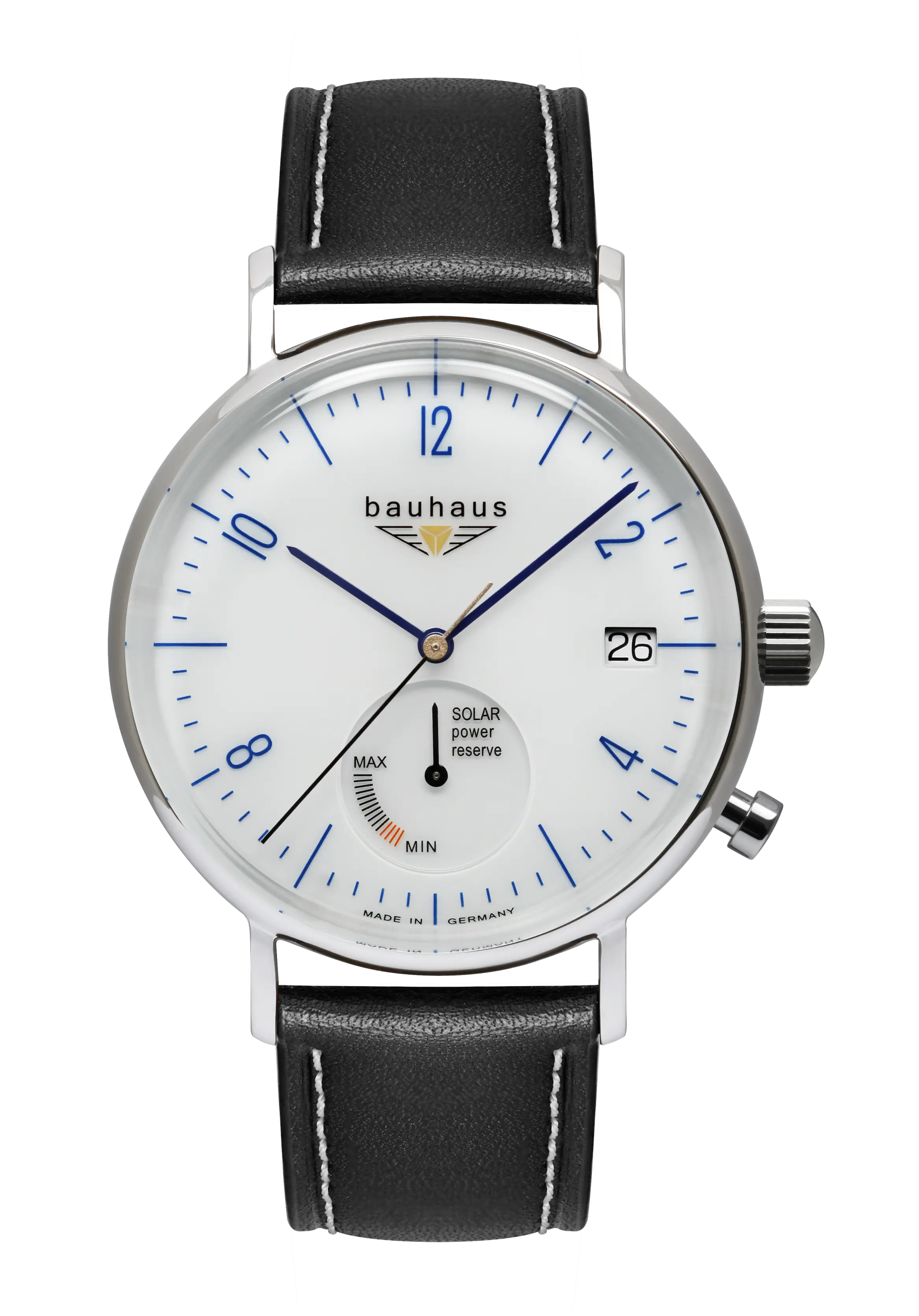 bauhaus Pure Solar Power Reserve 2114-1 Herrenuhr Weiß • Solarantrieb • Arabische Ziffern