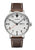 Junkers Herrenarmbanduhr mit silbernem Gehäuse, braunem Lederband und Datums-/Wochentagsanzeige
