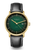 Solararmbanduhr mit dunkelgrünem Zifferblatt und Lederarmband, goldfarbener Gehäuseform