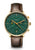 Herren-Chronograph mit grünem Zifferblatt, goldfarbenem Gehäuse und braunem Lederband