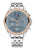 Damenarmbanduhr mit silbernem Metallarmband, blauem Zifferblatt und Steinumrandung