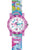 Mädchen-Armbanduhr mit pinkem Textilband, Einhorn-Zifferblatt und bunten Zahlen