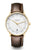 Sternglas Herrenuhr mit braunem Lederarmband, weißem Zifferblatt und goldfarbener Lünette