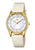 Festina Damenuhr mit beigem Lederband, weißem Zifferblatt und goldenem Edelsteinrahmen