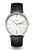Herrenuhr mit weißem Zifferblatt, schwarzem Lederband, Datum und Wochentag