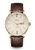 Armbanduhr mit braunem Lederarmband, elfenbeinfarbenem Zifferblatt und Goldgehäuse