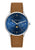Sternglas Unisex-Armbanduhr mit blauem Zifferblatt, Mondphase und braunem Lederarmband