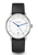 Sternglas Naos Automatik Armbanduhr mit weißem Zifferblatt, blauen Zeigern und schwarzem Lederband