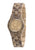 Damenuhr mit beigem Holzarmband und Holzgehäuse, Zifferblatt mit Indexen