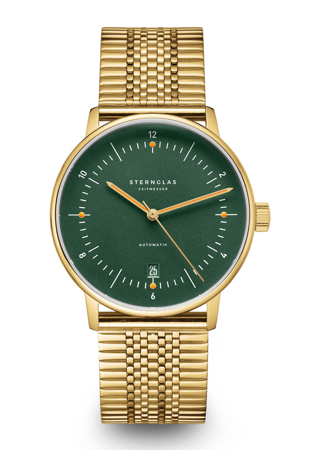 Sternglas Herrenarmbanduhr Naos mit grünem Zifferblatt, Goldband und Datumsanzeige