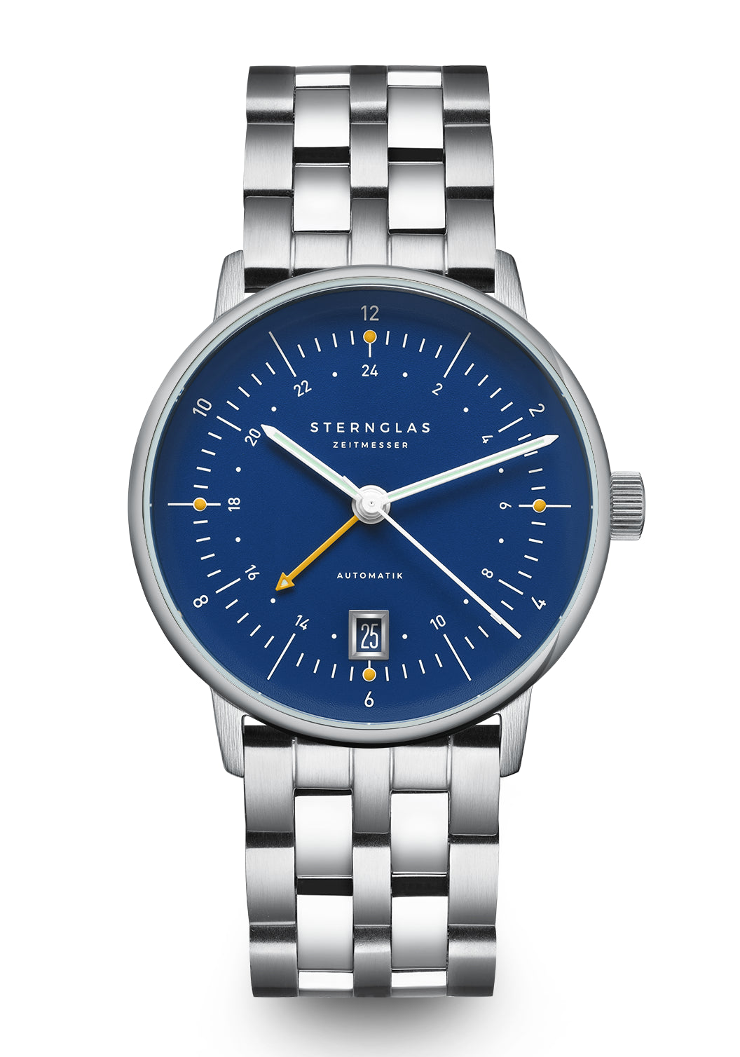 Sternglas Naos Pro GMT Herrenuhr mit dunkelblauem Zifferblatt und Stahlarmband