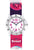 Mädchen-Armbanduhr mit rosa Textilband und rundem Ziffernblatt, Pferdemotiv