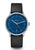 Herrenarmbanduhr mit blauem Zifferblatt, schwarzem Lederband und Datumsanzeige