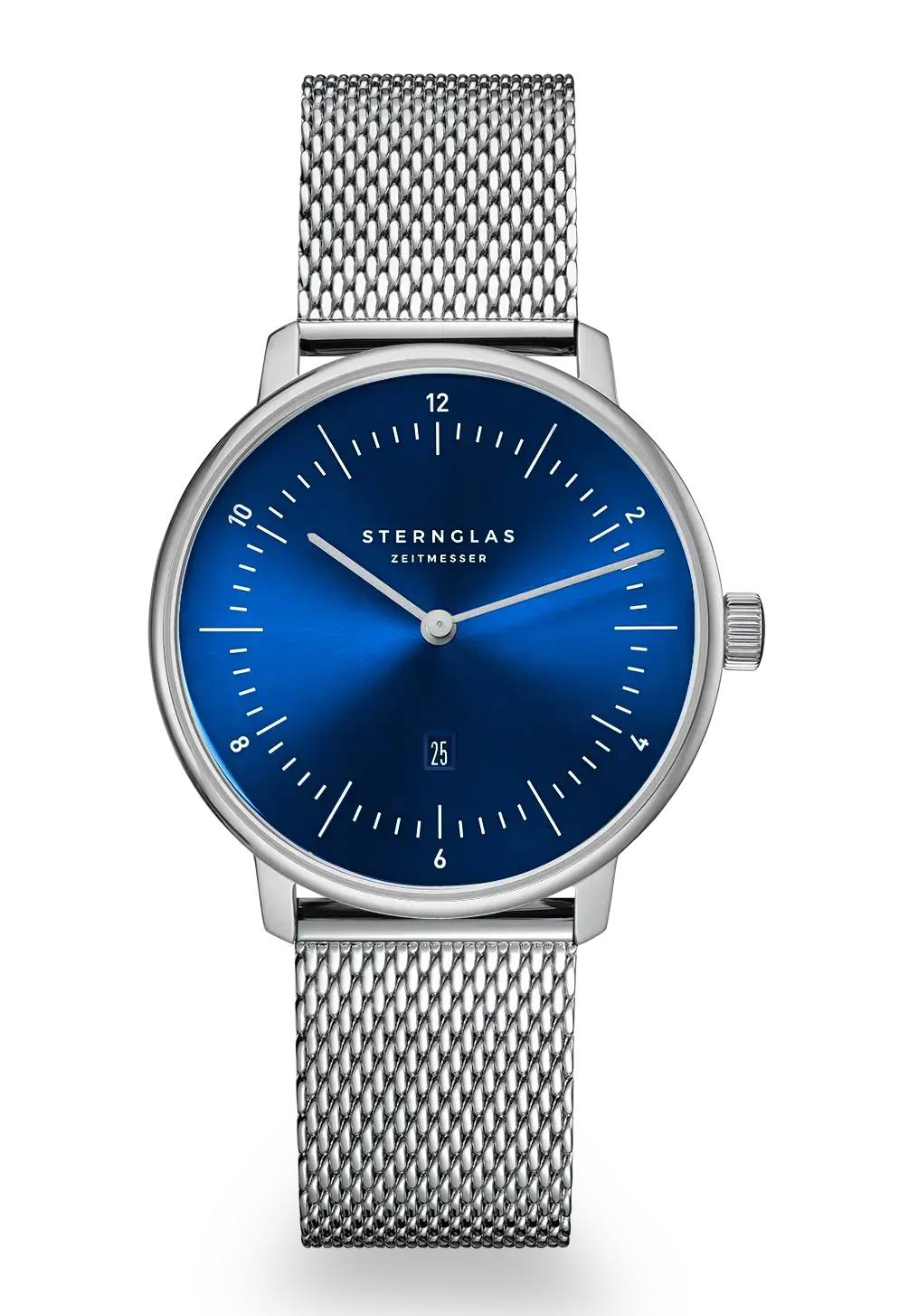 Damenarmbanduhr Sternglas Naos XS mit tiefblauem Zifferblatt und Metall-Meshband