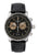 Herren-Chronograph mit schwarzem Zifferblatt und schwarzem Lederarmband, silbernes Gehäuse